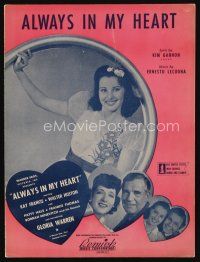 9m397 ALWAYS IN MY HEART sheet music '42 Gloria Warren, Kay Francis, Walter Huston, the title song!