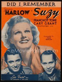 9m441 SUZY sheet music '36 Jean Harlow between Cary Grant & Franchot Tone, Did I Remember!