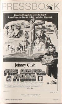 9m289 GOSPEL ROAD pressbook '73 artwork of Biblical Johnny Cash with guitar & scenes of Jesus!