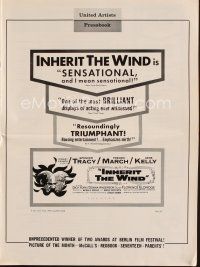 9m298 INHERIT THE WIND pressbook '60 Spencer Tracy, Fredric March, Gene Kelly