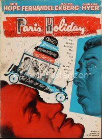 9m316 PARIS HOLIDAY pressbook '58 Bob Hope, Fernandel, sexy Anita Ekberg & Martha Hyer!
