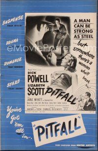 9m317 PITFALL pressbook '48 Dick Powell is as strong as steel but Lizabeth Scott will break him!