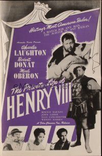 9m318 PRIVATE LIFE OF HENRY VIII pressbook R43 art of Charles Laughton, directed by Alexander Korda!