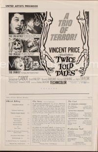 9m331 TWICE TOLD TALES pressbook '63 Vincent Price, Nathaniel Hawthorne, a trio of unholy horror!