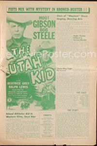 9m332 UTAH KID pressbook '44 cowboys Hoot Gibson & Bob Steele, fists mix with mystery!