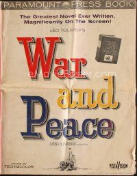 9m335 WAR & PEACE pressbook '56 art of Audrey Hepburn, Henry Fonda & Mel Ferrer, Leo Tolstoy epic!