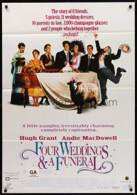9p394 FOUR WEDDINGS & A FUNERAL video Aust 1sh '94 Hugh Grant, Andie McDowell, Kristin Scott Thomas