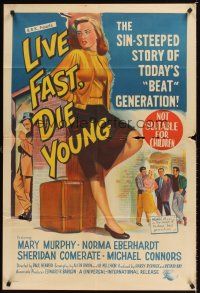 9p400 LIVE FAST DIE YOUNG Aust 1sh '58 stone litho art of bad girl Mary Murphy on street corner!