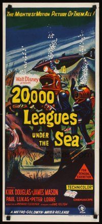 9p418 20,000 LEAGUES UNDER THE SEA Aust daybill R60s Jules Verne classic, art of deep sea divers!