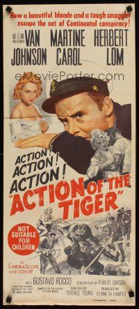 9p431 ACTION OF THE TIGER Aust daybill '57 Van Johnson & Martine Carol try to escape conspiracy!