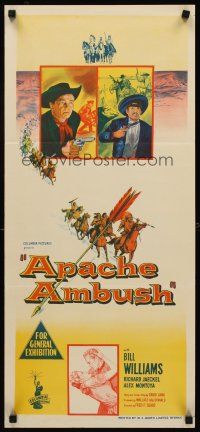 9p458 APACHE AMBUSH Aust daybill '55 Richard Jaeckel & Bill Williams vs Native American fury!