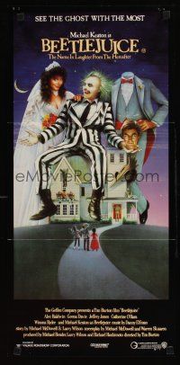 9p484 BEETLEJUICE Aust daybill '88 Tim Burton, art of Michael Keaton, Alec Baldwin & Geena Davis!
