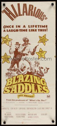 9p498 BLAZING SADDLES Aust daybill '74 classic Mel Brooks western, wacky different art!