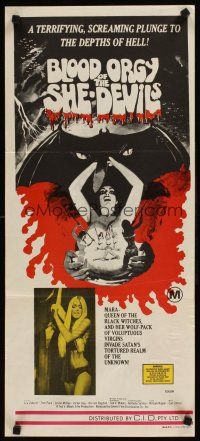 9p500 BLOOD ORGY OF THE SHE DEVILS Aust daybill '72 Ted V. Mikels, plunge into the depths of Hell!