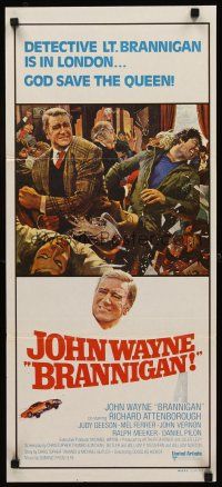 9p511 BRANNIGAN Aust daybill '75 great Robert McGinnis art of fighting John Wayne in England!