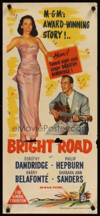 9p518 BRIGHT ROAD Aust daybill '53 famed nightclub singer Dorothy Dandridge w/ Harry Belafonte!