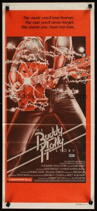 9p524 BUDDY HOLLY STORY Aust daybill '78 Gary Busey, art of electrified guitar, rock 'n' roll!