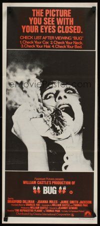 9p525 BUG Aust daybill '75 wild horror image of screaming girl on phone with flaming insect!