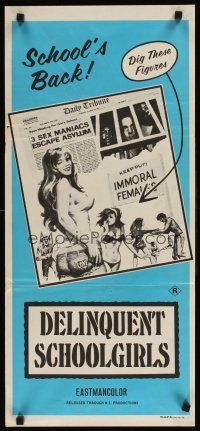 9p539 CARNAL MADNESS Aust daybill '75 Delinquent Schoolgirls, artwork of sexy immoral females!