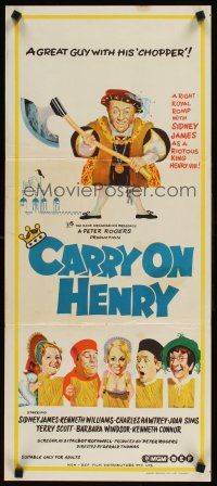 9p543 CARRY ON HENRY VIII Aust daybill '72 Sidney James, Gerald Thomas historic English comedy