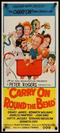 9p545 CARRY ON ROUND THE BEND Aust daybill '71 Sidney James, Kenneth Williams, stone litho art!