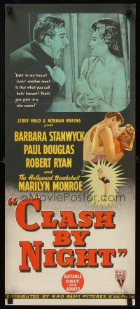 9p564 CLASH BY NIGHT Aust daybill '52 Fritz Lang, Hollywood Bombshell Marilyn Monroe shown!