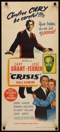 9p571 CRISIS Aust daybill '50 art of Cary Grant, plus Paula Raymond & Jose Ferrer!