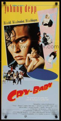 9p574 CRY-BABY Aust daybill '90 directed by John Waters, Johnny Depp is a doll, Amy Locane