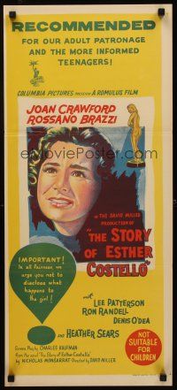 9p656 GOLDEN VIRGIN Aust daybill '57 deaf/mute Heather Sears, The Story of Esther Costello!