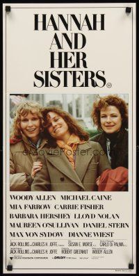 9p671 HANNAH & HER SISTERS Aust daybill '86 Woody Allen, Mia Farrow, Carrie Fisher, Barbara Hershey