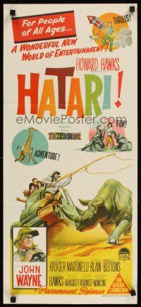 9p675 HATARI Aust daybill '62 Howard Hawks, artwork of John Wayne in Africa!