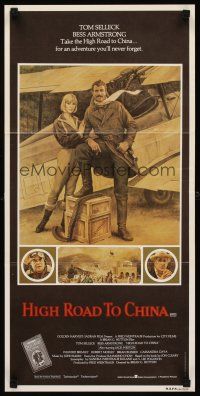 9p683 HIGH ROAD TO CHINA Aust daybill '83 Morgan Kane art of aviator Tom Selleck & Bess Armstrong!