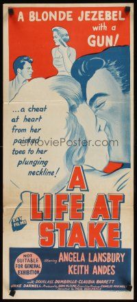 9p760 LIFE AT STAKE Aust daybill '55 romantic close-up art of Angela Lansbury & Keith Andes!