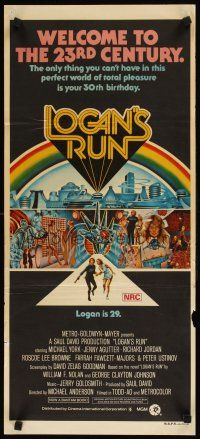 9p768 LOGAN'S RUN Aust daybill '76 art of Michael York & Jenny Agutter escaping by Charles Moll!