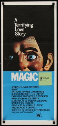9p775 MAGIC Aust daybill '78 Richard Attenborough, ventriloquist Anthony Hopkins, creepy dummy!