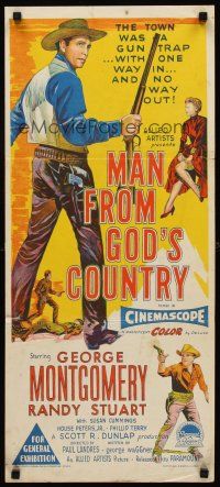 9p776 MAN FROM GOD'S COUNTRY Aust daybill '58 stone litho art of George Montgomery!