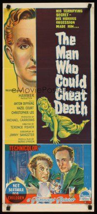 9p777 MAN WHO COULD CHEAT DEATH Aust daybill '59 Hammer horror, Richardson Studio artwork!