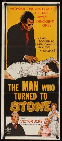 9p778 MAN WHO TURNED TO STONE Aust daybill '57 creepy Victor Jory practices unholy medicine!