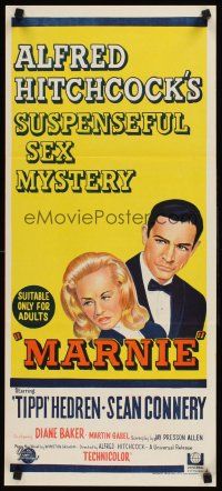 9p783 MARNIE Aust daybill '64 Sean Connery & Tippi Hedren in Alfred Hitchcock's sex mystery!
