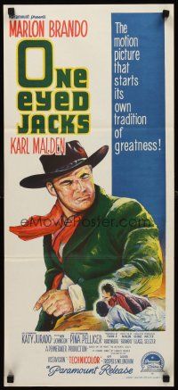 9p812 ONE EYED JACKS Aust daybill '61 great stone litho of star & director Marlon Brando!
