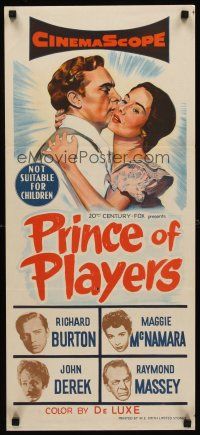 9p828 PRINCE OF PLAYERS Aust daybill '55 Richard Burton as Edwin Booth, greatest stage actor ever!