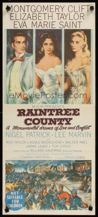 9p834 RAINTREE COUNTY Aust daybill '57 art of Montgomery Clift, Elizabeth Taylor & Eva Marie Saint!