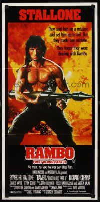 9p835 RAMBO FIRST BLOOD PART II Aust daybill '85 no man, no law, no war can stop Stallone!