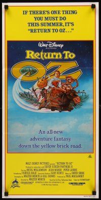 9p840 RETURN TO OZ Aust daybill '85 Walt Disney, great different artwork of cast on flying bed!