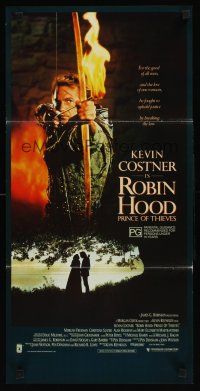 9p844 ROBIN HOOD PRINCE OF THIEVES Aust daybill '91 cool image of Kevin Costner w/flaming arrow!
