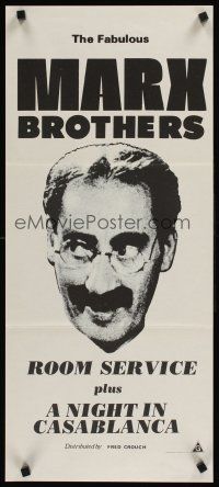 9p850 ROOM SERVICE/NIGHT IN CASABLANCA Aust daybill '70s great headshot image of Groucho Marx!