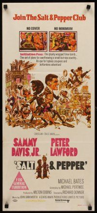 9p854 SALT & PEPPER Aust daybill '68 great artwork of Sammy Davis & Peter Lawford by Jack Davis!