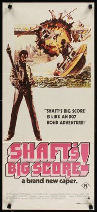 9p865 SHAFT'S BIG SCORE Aust daybill '72 great art of mean Richard Roundtree with big gun by Solie