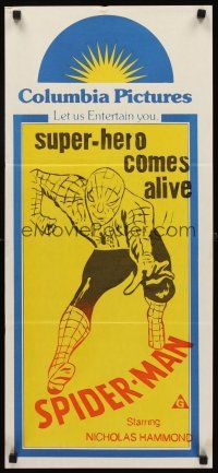 9p878 SPIDER-MAN Aust daybill '77 Marvel Comic, great art of Nicholas Hammond as Spidey!