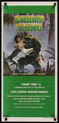 9p904 SWAMP THING Aust daybill '82 Wes Craven, Richard Hescox art of him holding Adrienne Barbeau!